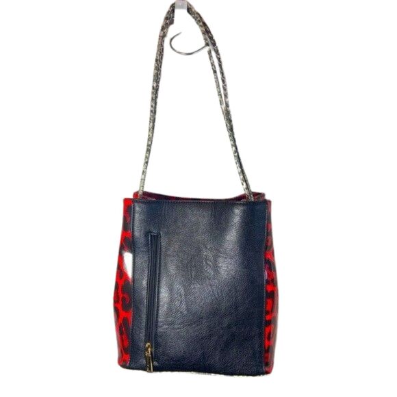 SAMOE Pebble Leather Red Leopard Print Handbag Adjustable Strap Stylish Purse - Picture 5 of 5